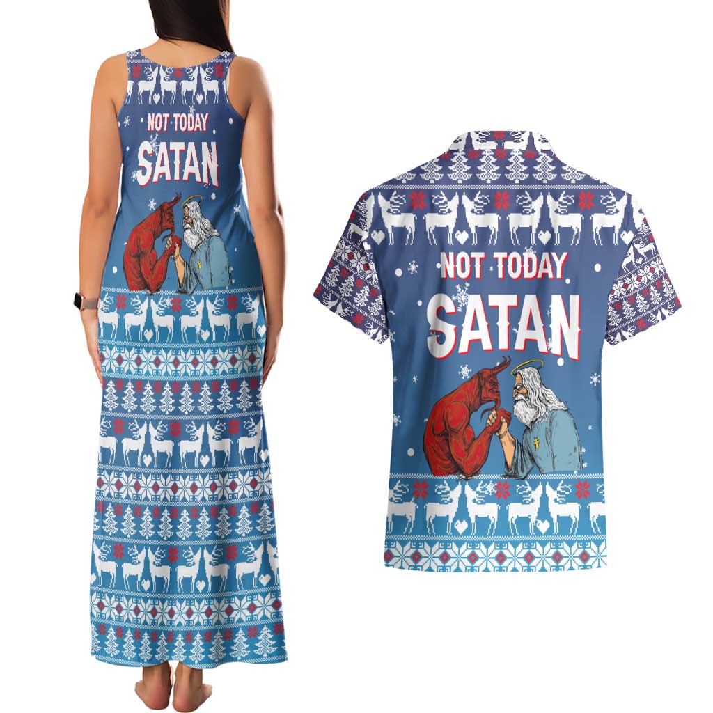 Jesus Not To Day Satan Christmas Couples Matching Tank Maxi Dress and Hawaiian Shirt Funny Xmas Holiday Patterns - Wonder Print Shop
