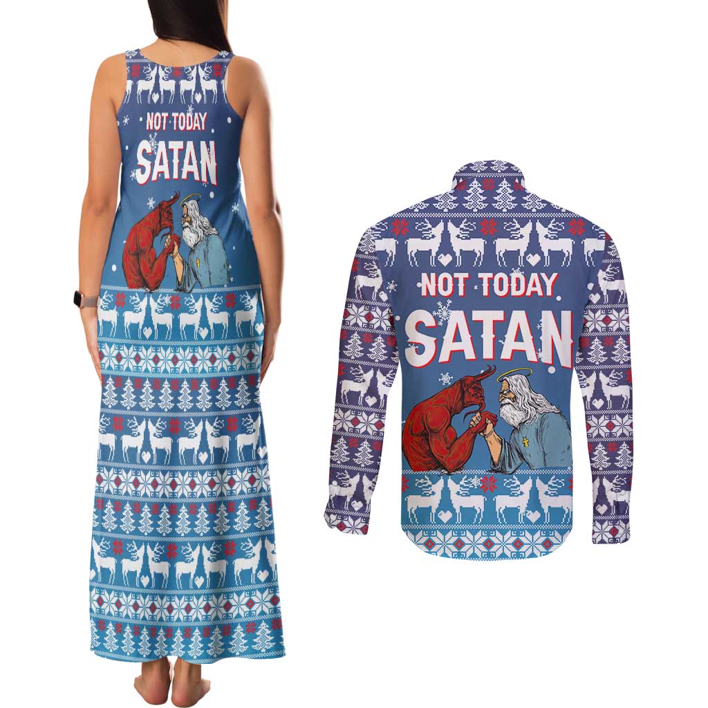 Jesus Not To Day Satan Christmas Couples Matching Tank Maxi Dress and Long Sleeve Button Shirt Funny Xmas Holiday Patterns - Wonder Print Shop