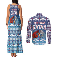 Jesus Not To Day Satan Christmas Couples Matching Tank Maxi Dress and Long Sleeve Button Shirt Funny Xmas Holiday Patterns - Wonder Print Shop