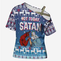 Jesus Not To Day Satan Christmas Cross Shoulder Shirt Funny Xmas Holiday Patterns - Wonder Print Shop