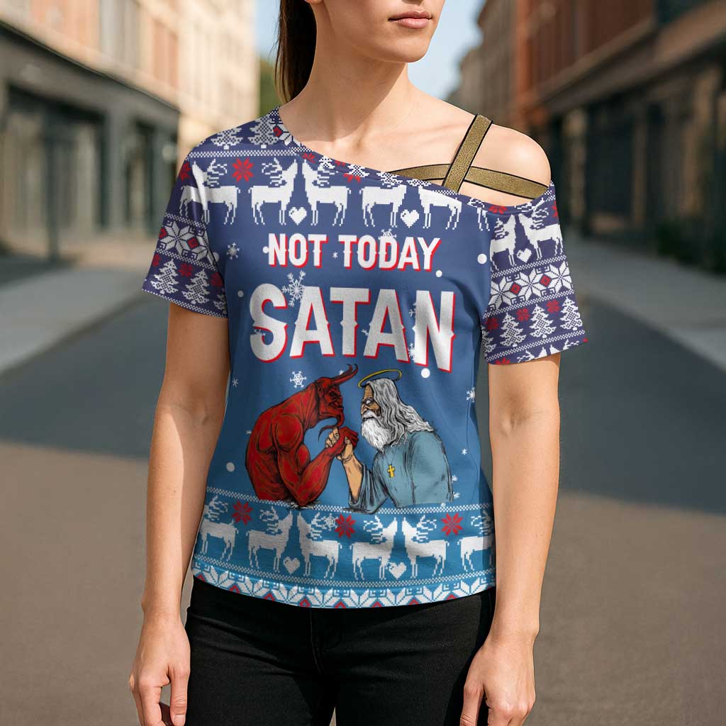 Jesus Not To Day Satan Christmas Cross Shoulder Shirt Funny Xmas Holiday Patterns - Wonder Print Shop