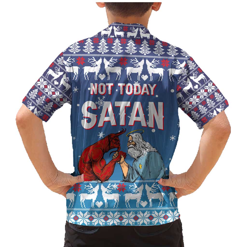 Jesus Not To Day Satan Christmas Family Matching Mermaid Dress and Hawaiian Shirt Funny Xmas Holiday Patterns - Wonder Print Shop