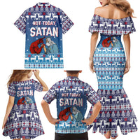 Jesus Not To Day Satan Christmas Family Matching Mermaid Dress and Hawaiian Shirt Funny Xmas Holiday Patterns - Wonder Print Shop