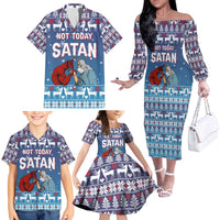Jesus Not To Day Satan Christmas Family Matching Off The Shoulder Long Sleeve Dress and Hawaiian Shirt Funny Xmas Holiday Patterns - Wonder Print Shop