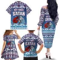 Jesus Not To Day Satan Christmas Family Matching Off The Shoulder Long Sleeve Dress and Hawaiian Shirt Funny Xmas Holiday Patterns - Wonder Print Shop