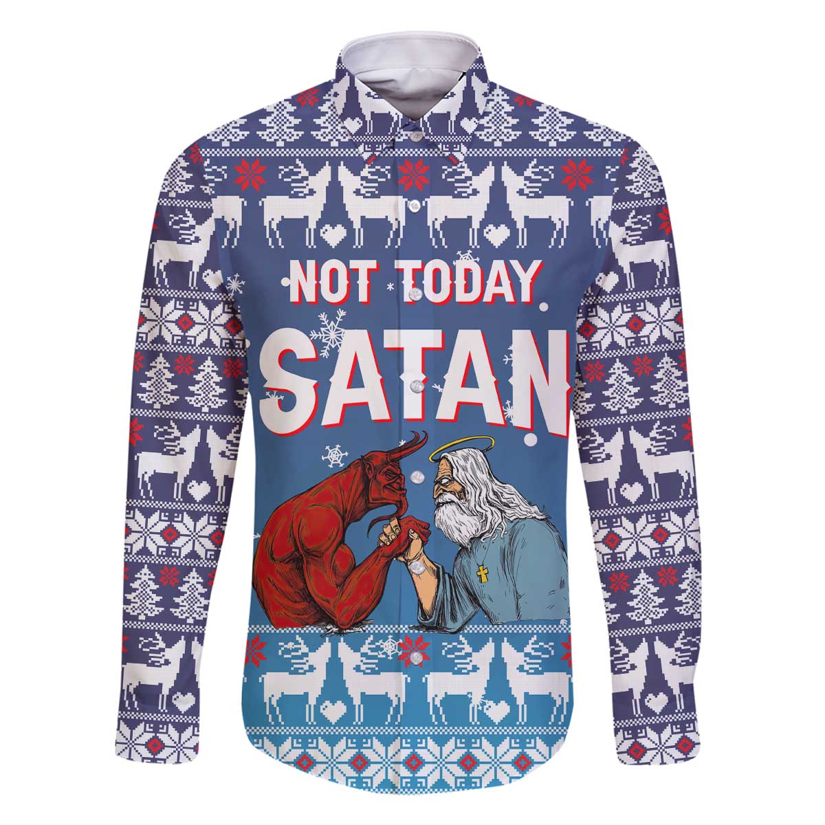 Jesus Not To Day Satan Christmas Family Matching Off The Shoulder Long Sleeve Dress and Hawaiian Shirt Funny Xmas Holiday Patterns - Wonder Print Shop