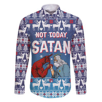 Jesus Not To Day Satan Christmas Family Matching Off The Shoulder Long Sleeve Dress and Hawaiian Shirt Funny Xmas Holiday Patterns - Wonder Print Shop