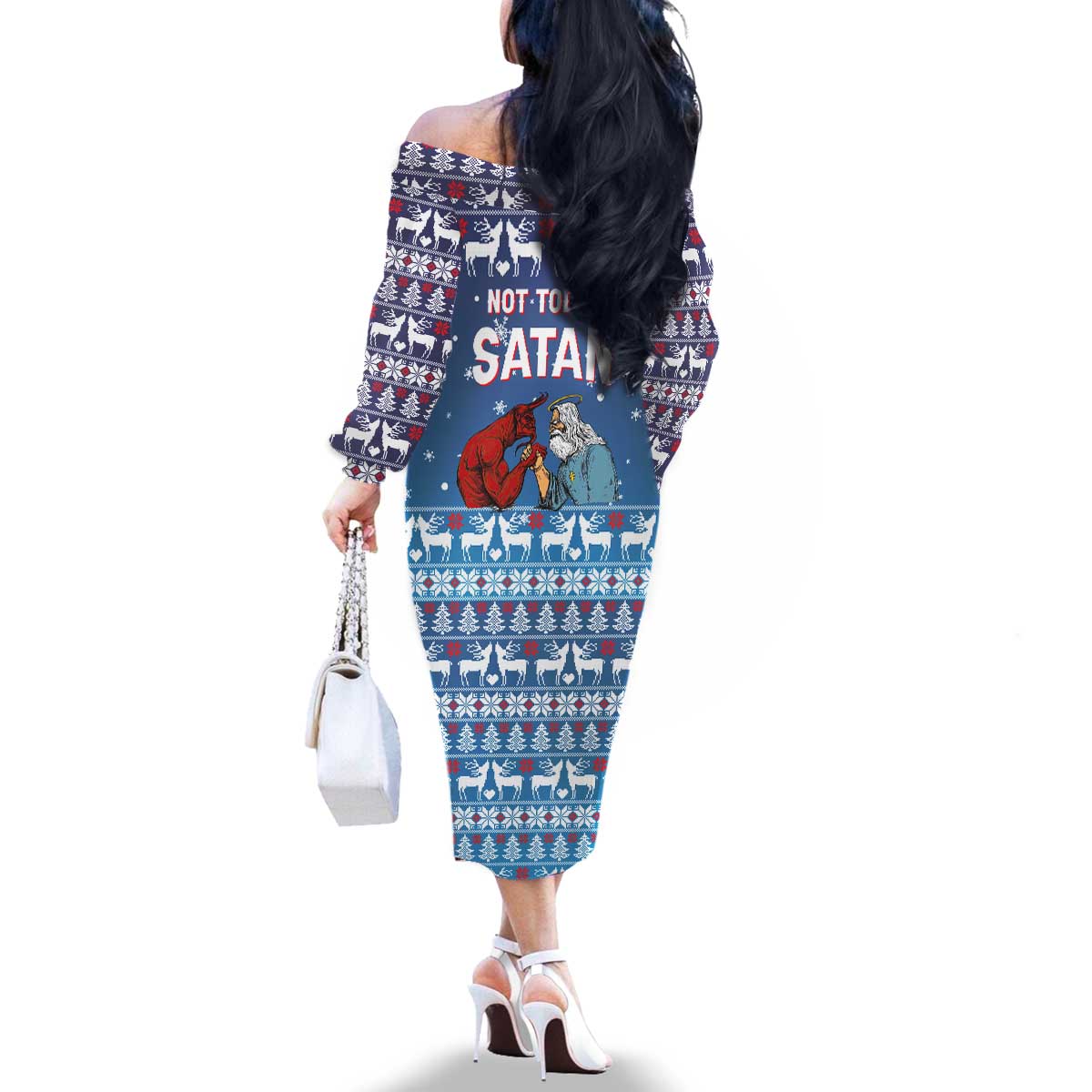 Jesus Not To Day Satan Christmas Family Matching Off The Shoulder Long Sleeve Dress and Hawaiian Shirt Funny Xmas Holiday Patterns - Wonder Print Shop