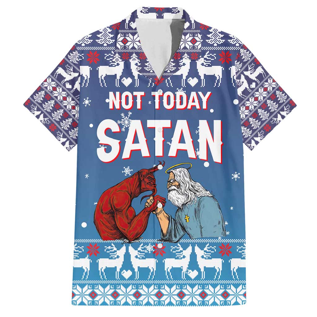 Jesus Not To Day Satan Christmas Family Matching Off Shoulder Maxi Dress and Hawaiian Shirt Funny Xmas Holiday Patterns - Wonder Print Shop