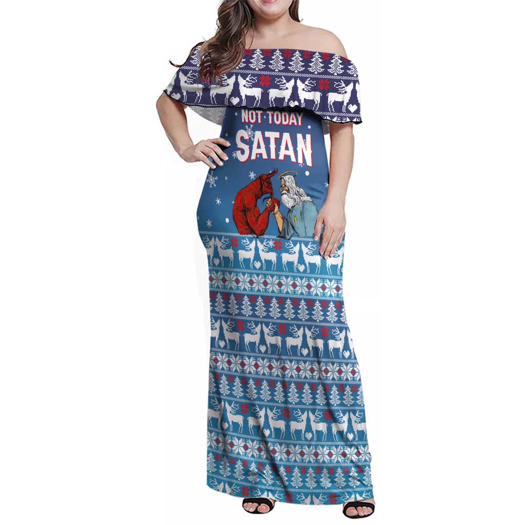 Jesus Not To Day Satan Christmas Family Matching Off Shoulder Maxi Dress and Hawaiian Shirt Funny Xmas Holiday Patterns - Wonder Print Shop