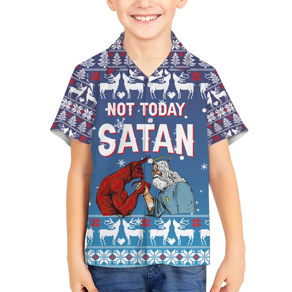 Jesus Not To Day Satan Christmas Family Matching Off Shoulder Maxi Dress and Hawaiian Shirt Funny Xmas Holiday Patterns - Wonder Print Shop