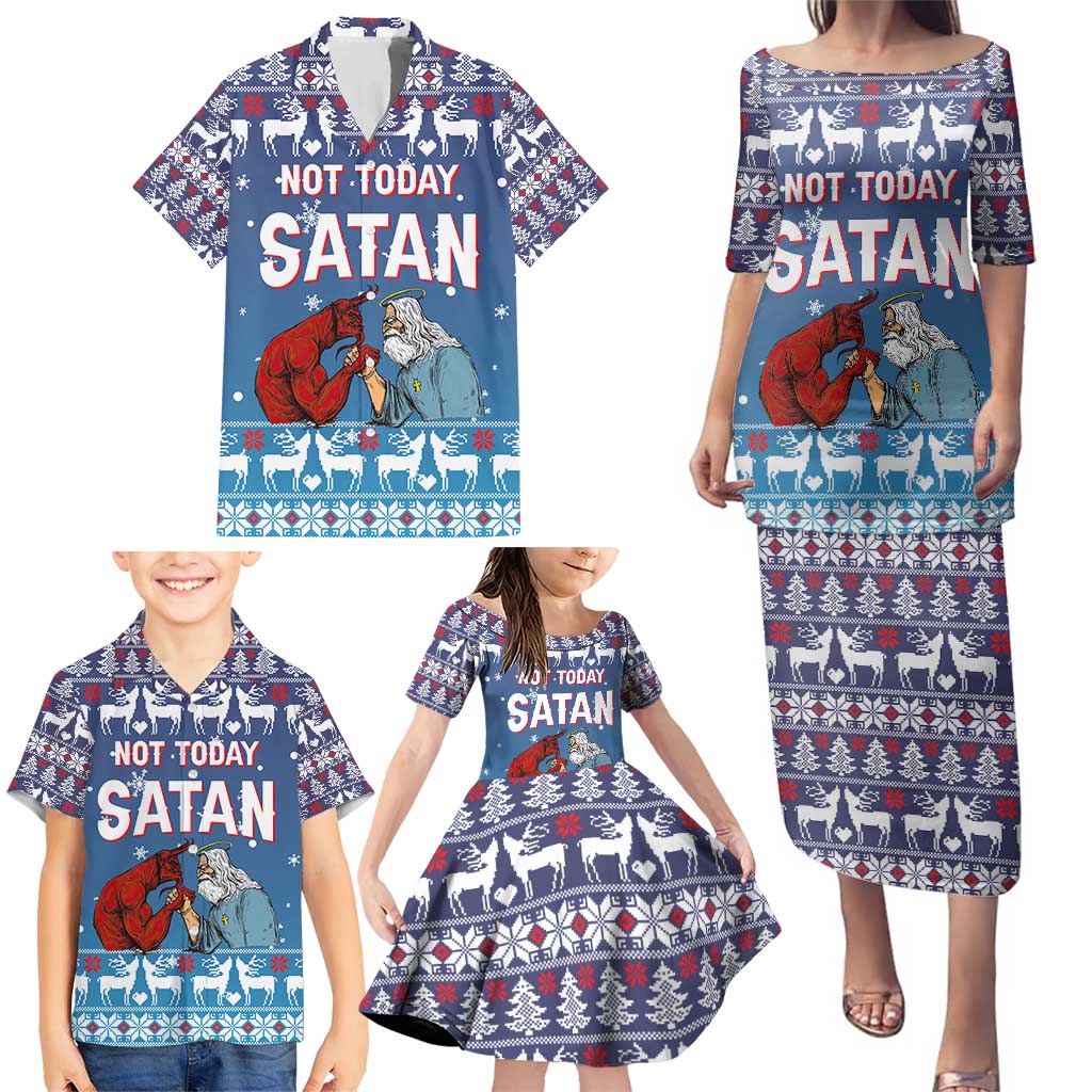 Jesus Not To Day Satan Christmas Family Matching Puletasi and Hawaiian Shirt Funny Xmas Holiday Patterns - Wonder Print Shop