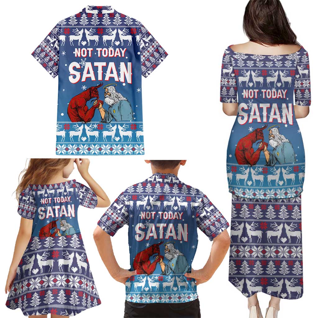 Jesus Not To Day Satan Christmas Family Matching Puletasi and Hawaiian Shirt Funny Xmas Holiday Patterns - Wonder Print Shop