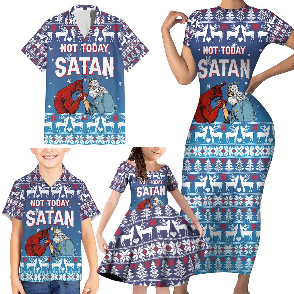 Jesus Not To Day Satan Christmas Family Matching Short Sleeve Bodycon Dress and Hawaiian Shirt Funny Xmas Holiday Patterns - Wonder Print Shop