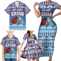 Jesus Not To Day Satan Christmas Family Matching Short Sleeve Bodycon Dress and Hawaiian Shirt Funny Xmas Holiday Patterns - Wonder Print Shop
