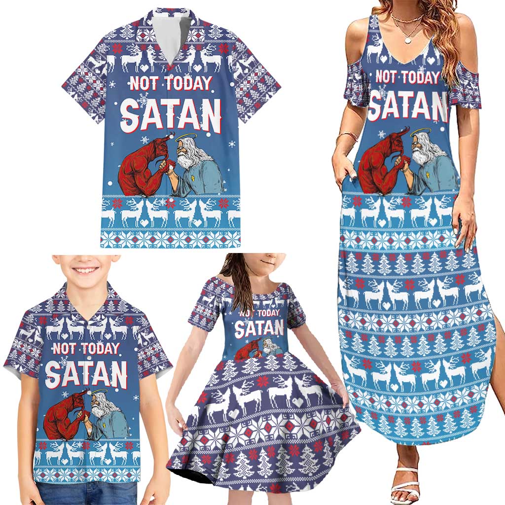 Jesus Not To Day Satan Christmas Family Matching Summer Maxi Dress and Hawaiian Shirt Funny Xmas Holiday Patterns - Wonder Print Shop