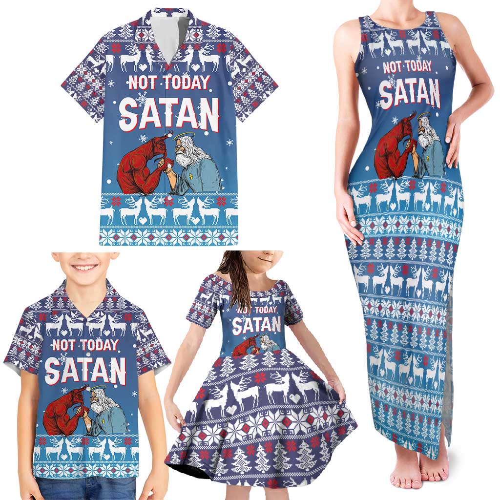 Jesus Not To Day Satan Christmas Family Matching Tank Maxi Dress and Hawaiian Shirt Funny Xmas Holiday Patterns - Wonder Print Shop