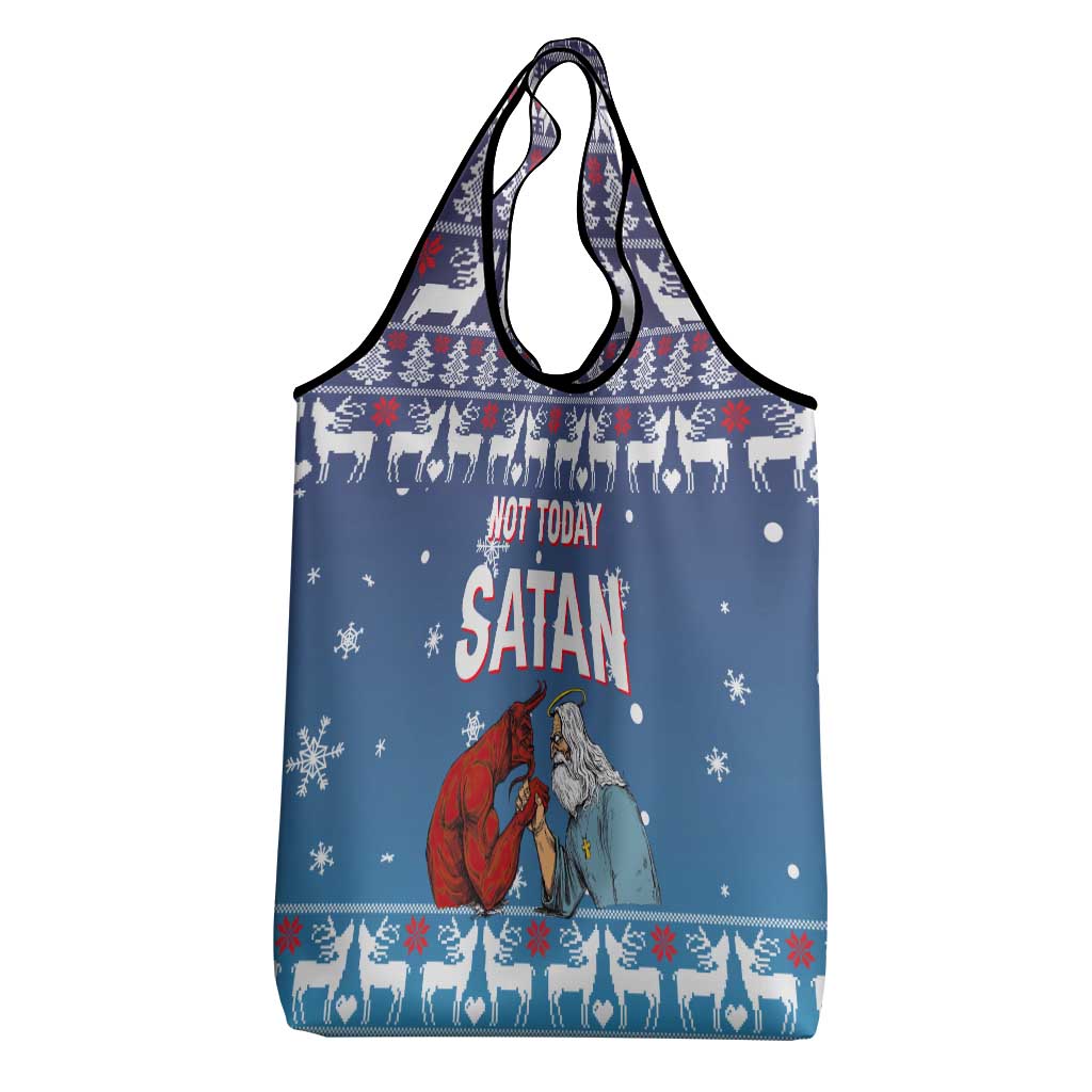 Jesus Not To Day Satan Christmas Grocery Bag Funny Xmas Holiday Patterns - Wonder Print Shop