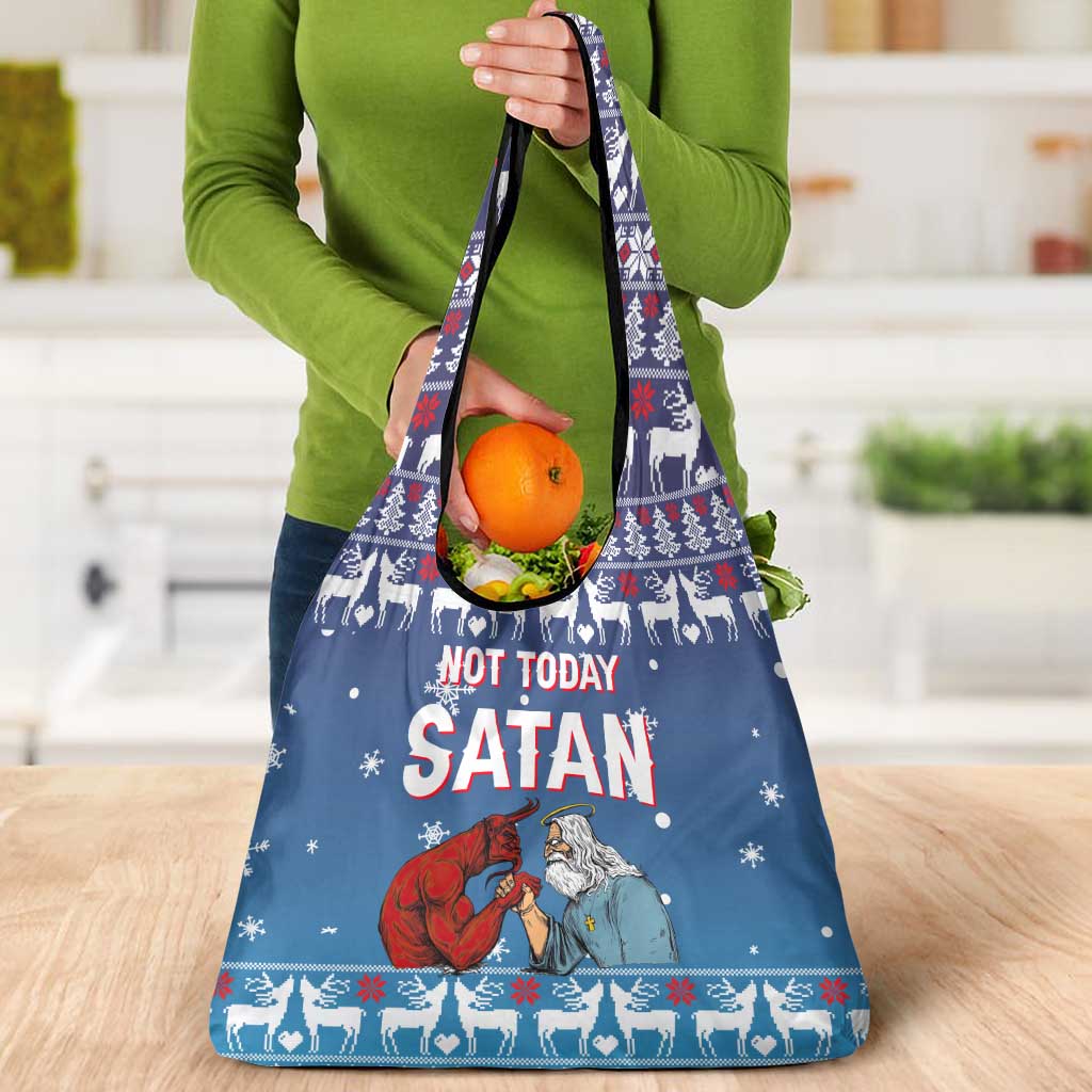Jesus Not To Day Satan Christmas Grocery Bag Funny Xmas Holiday Patterns - Wonder Print Shop
