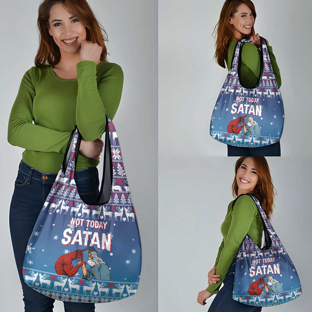 Jesus Not To Day Satan Christmas Grocery Bag Funny Xmas Holiday Patterns - Wonder Print Shop