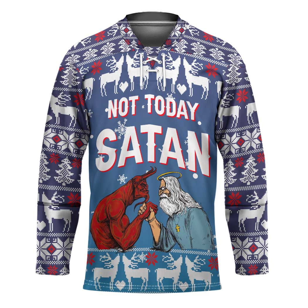 Jesus Not To Day Satan Christmas Hockey Jersey Funny Xmas Holiday Patterns - Wonder Print Shop
