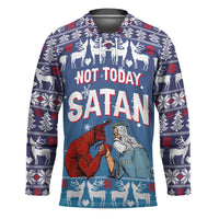 Jesus Not To Day Satan Christmas Hockey Jersey Funny Xmas Holiday Patterns - Wonder Print Shop