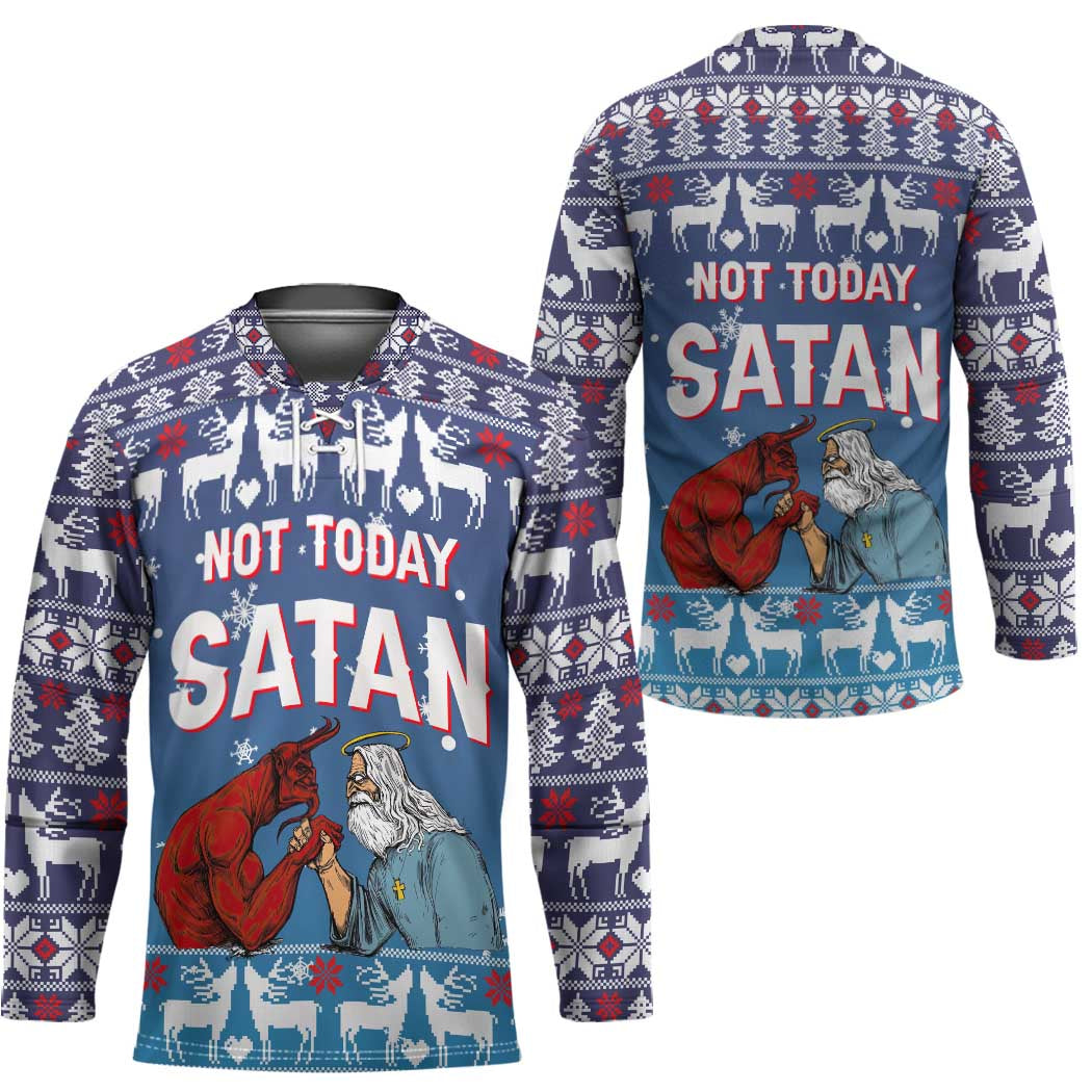 Jesus Not To Day Satan Christmas Hockey Jersey Funny Xmas Holiday Patterns - Wonder Print Shop