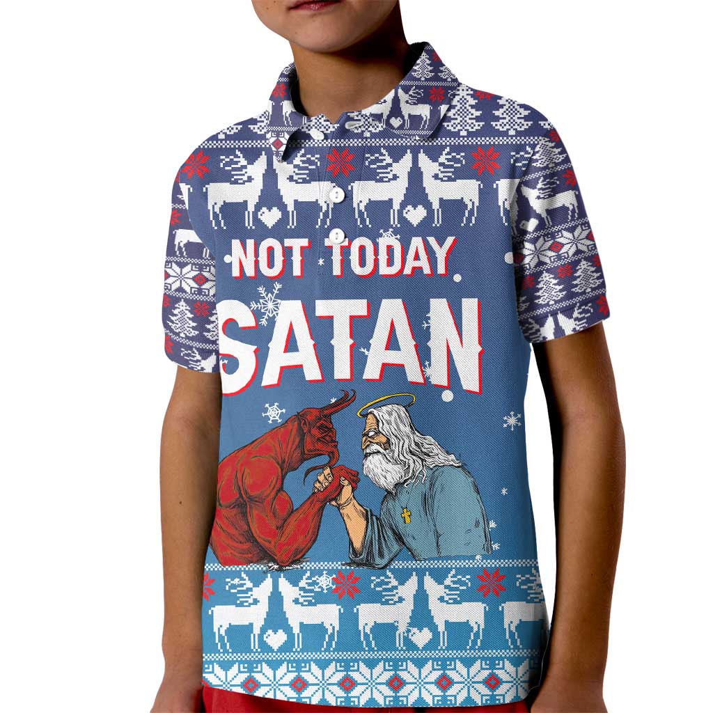 Jesus Not To Day Satan Christmas Kid Polo Shirt Funny Xmas Holiday Patterns - Wonder Print Shop
