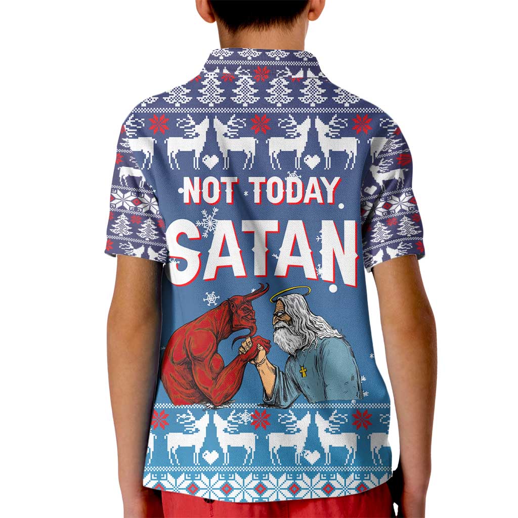 Jesus Not To Day Satan Christmas Kid Polo Shirt Funny Xmas Holiday Patterns - Wonder Print Shop
