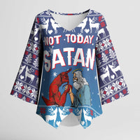 Jesus Not To Day Satan Christmas Kimono Sleeve Blouse Funny Xmas Holiday Patterns - Wonder Print Shop