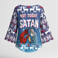 Jesus Not To Day Satan Christmas Kimono Sleeve Blouse Funny Xmas Holiday Patterns - Wonder Print Shop