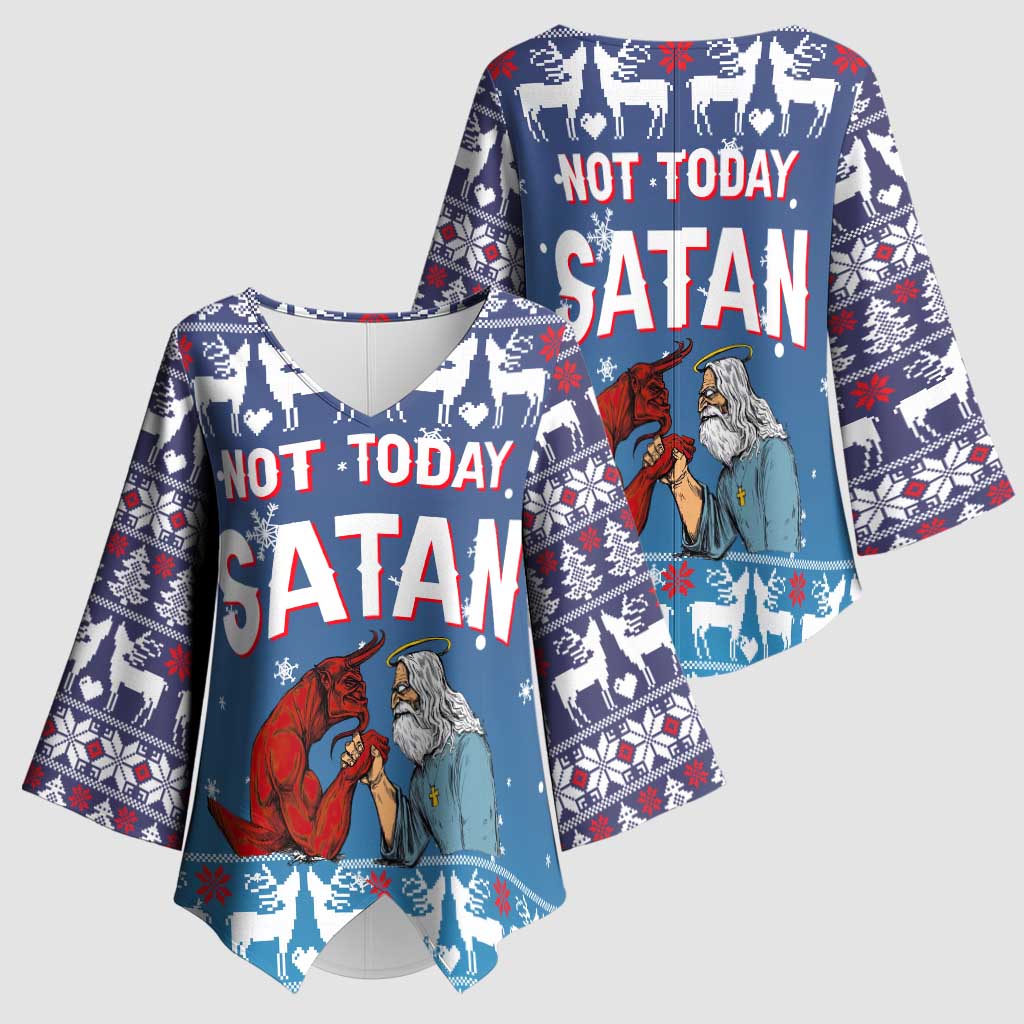 Jesus Not To Day Satan Christmas Kimono Sleeve Blouse Funny Xmas Holiday Patterns - Wonder Print Shop
