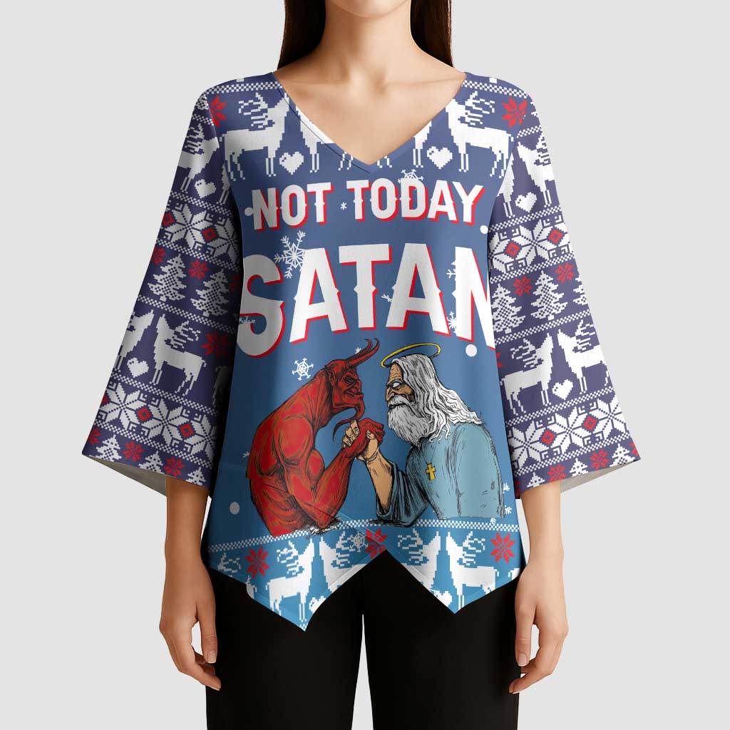 Jesus Not To Day Satan Christmas Kimono Sleeve Blouse Funny Xmas Holiday Patterns - Wonder Print Shop