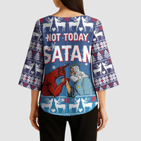 Jesus Not To Day Satan Christmas Kimono Sleeve Blouse Funny Xmas Holiday Patterns - Wonder Print Shop