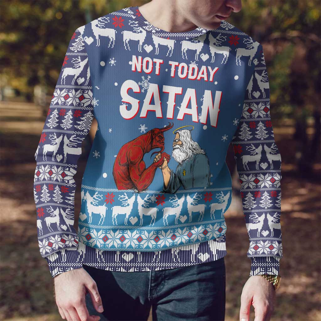 Jesus Not To Day Satan Christmas Ugly Christmas Sweater Funny Xmas Holiday Patterns - Wonder Print Shop
