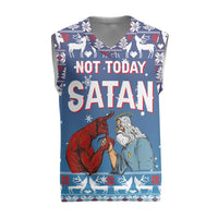 Jesus Not To Day Satan Christmas Knitted V-Neck Vest Funny Xmas Holiday Patterns - Wonder Print Shop