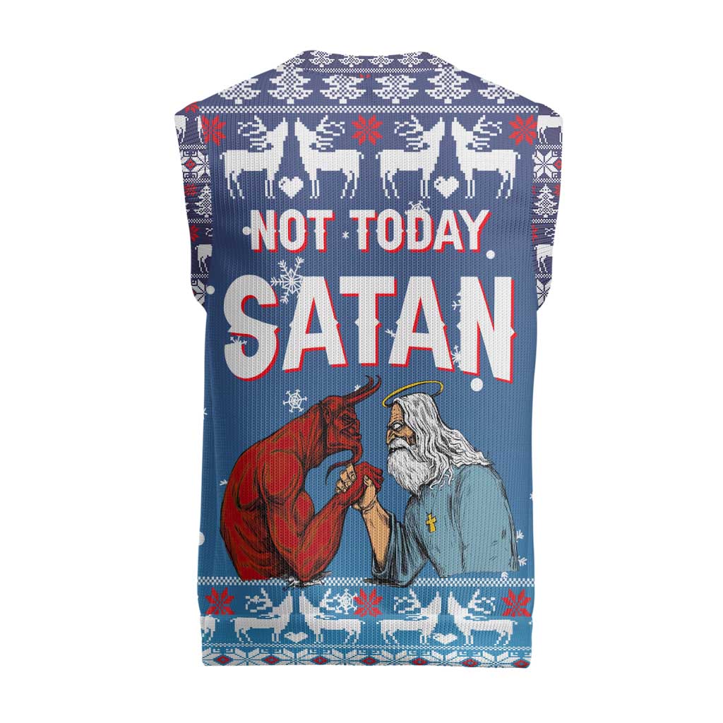 Jesus Not To Day Satan Christmas Knitted V-Neck Vest Funny Xmas Holiday Patterns - Wonder Print Shop