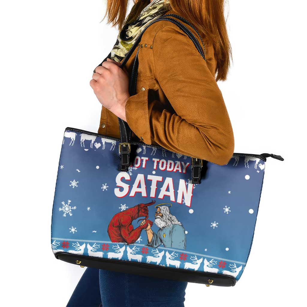 Jesus Not To Day Satan Christmas Leather Tote Bag Funny Xmas Holiday Patterns - Wonder Print Shop