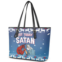 Jesus Not To Day Satan Christmas Leather Tote Bag Funny Xmas Holiday Patterns - Wonder Print Shop