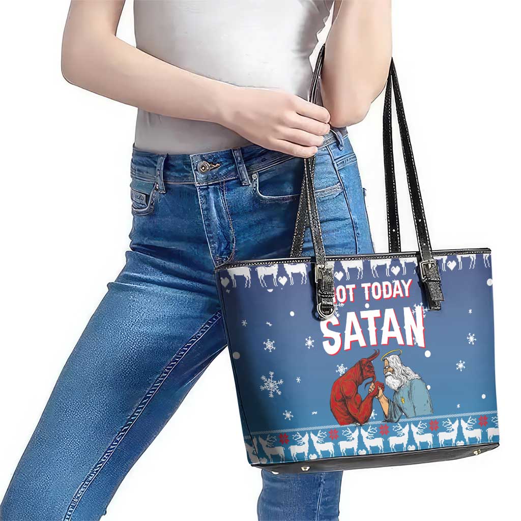 Jesus Not To Day Satan Christmas Leather Tote Bag Funny Xmas Holiday Patterns - Wonder Print Shop