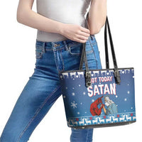 Jesus Not To Day Satan Christmas Leather Tote Bag Funny Xmas Holiday Patterns - Wonder Print Shop