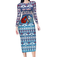 Jesus Not To Day Satan Christmas Long Sleeve Bodycon Dress Funny Xmas Holiday Patterns - Wonder Print Shop