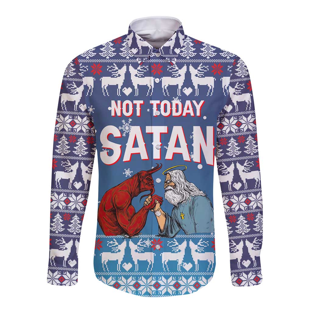 Jesus Not To Day Satan Christmas Long Sleeve Button Shirt Funny Xmas Holiday Patterns - Wonder Print Shop