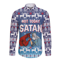 Jesus Not To Day Satan Christmas Long Sleeve Button Shirt Funny Xmas Holiday Patterns - Wonder Print Shop