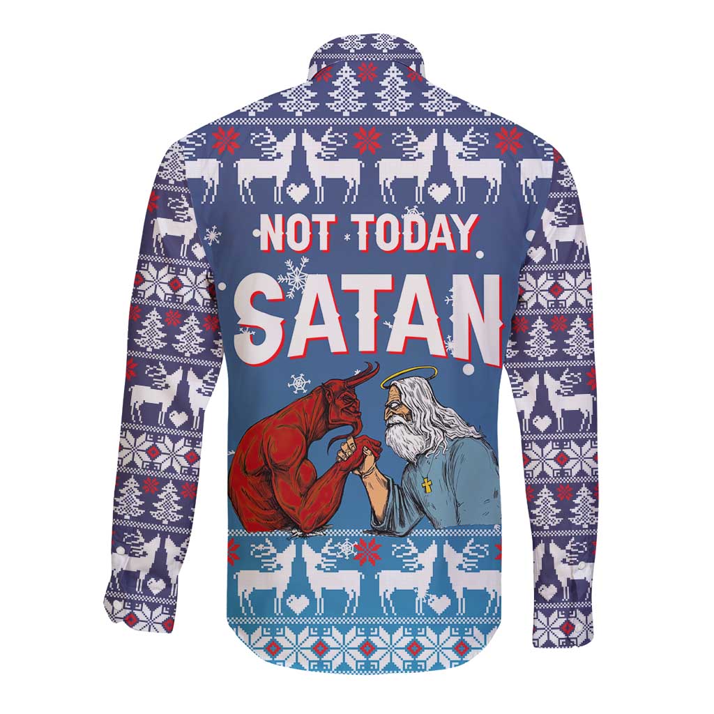 Jesus Not To Day Satan Christmas Long Sleeve Button Shirt Funny Xmas Holiday Patterns - Wonder Print Shop