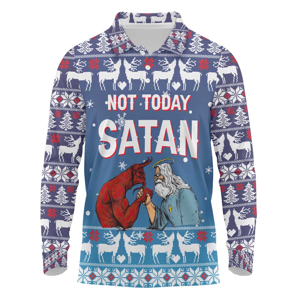 Jesus Not To Day Satan Christmas Long Sleeve Polo Shirt Funny Xmas Holiday Patterns - Wonder Print Shop