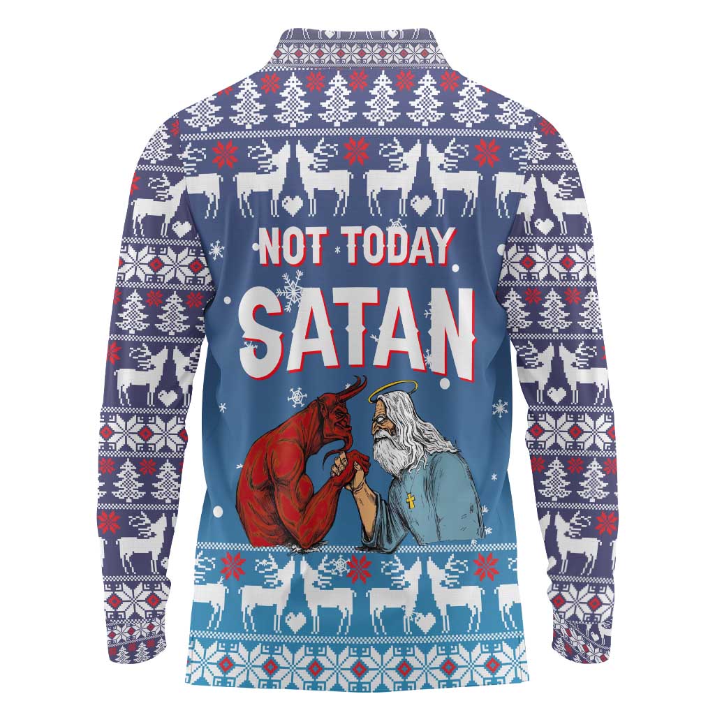 Jesus Not To Day Satan Christmas Long Sleeve Polo Shirt Funny Xmas Holiday Patterns - Wonder Print Shop