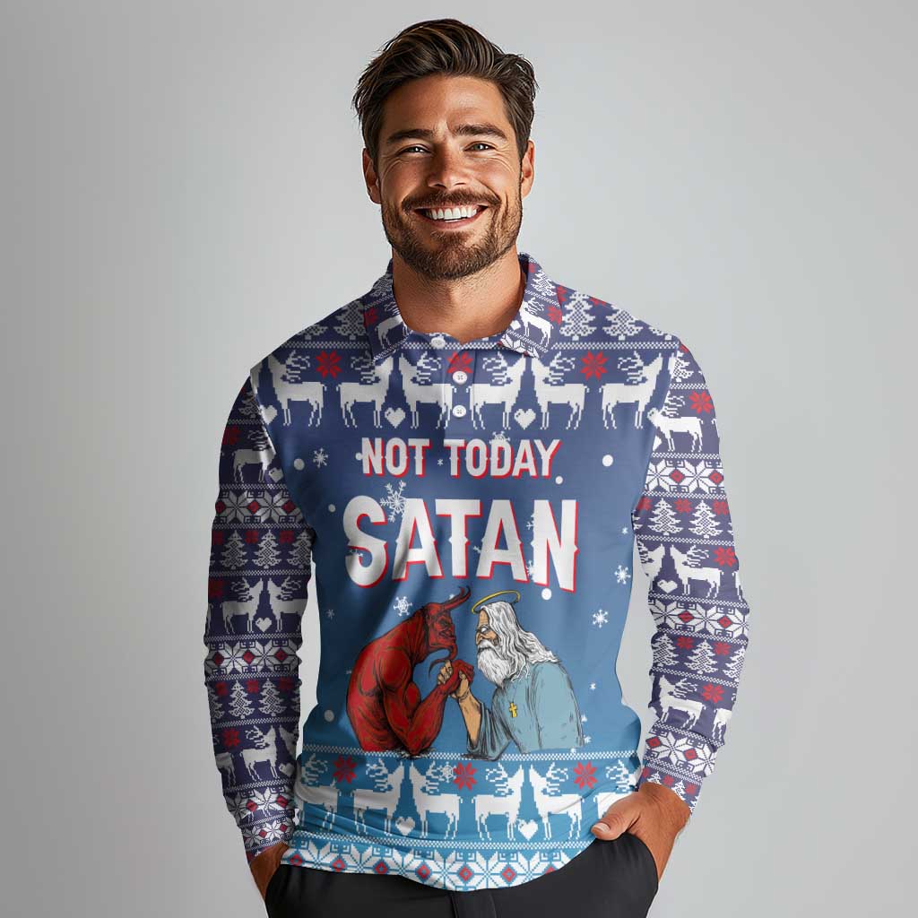 Jesus Not To Day Satan Christmas Long Sleeve Polo Shirt Funny Xmas Holiday Patterns - Wonder Print Shop
