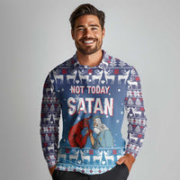 Jesus Not To Day Satan Christmas Long Sleeve Polo Shirt Funny Xmas Holiday Patterns - Wonder Print Shop