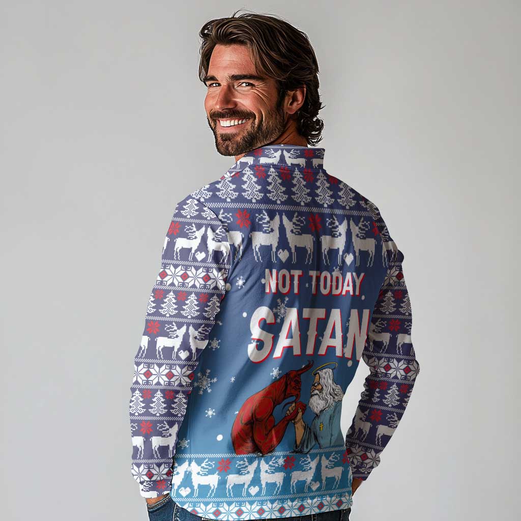 Jesus Not To Day Satan Christmas Long Sleeve Polo Shirt Funny Xmas Holiday Patterns - Wonder Print Shop